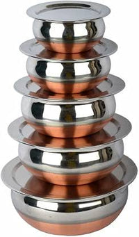 LiMETRO STEEL Set of 5 Copper Bottom Stainless Steel Handi Set/Cookware Set with Lid (5 Pieces, Capacity : 0.5 LTR, 0.75 LTR, 1 LTR, 1.5 LTR, 2 LTR) (Copper), Silver…