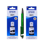 Epson 001 T03Y1 Black Ink for (L4150,L4160,L6160,L6170,L6190) (Set of 2) C13T03Y198 with 3in1 Multi-Function Mobile Phone Stand Stylus Pen Anti-Metal Texture Rotating Ballpoint Pen