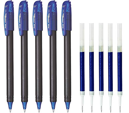 Pentel EnerGel 0.7mm Metal Tip (EnerGel Pen Blue 5 & LR7 Refill Blue 5) By DTL Company
