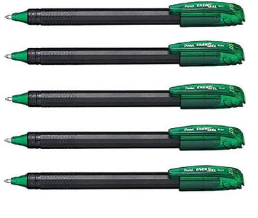 Pentel EnerGel BL-417, Green ink Pen, Combo of 05pcs, Roller Gel Pen, 0.7mm Medium Point, (Made In Japan), Cap-Off Mechanism (Free Key-Chain)