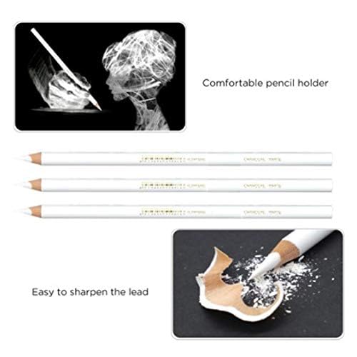 KIRA 3Pcs White Charcoal Pencils Graphite Drawing Painting Sketch Pencils Pens Artist Shading Painting Pencils Art Tools for Professionals Kids Beginners Artists Sketching Coloring