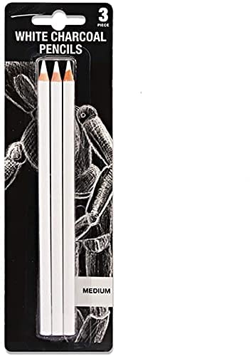KIRA 3Pcs White Charcoal Pencils Graphite Drawing Painting Sketch Pencils Pens Artist Shading Painting Pencils Art Tools for Professionals Kids Beginners Artists Sketching Coloring