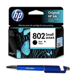 HP 802 Small Ink Cartridge (Black) with 3in1 Multi-Function Mobile Phone Stand, Stylus Pen, Anti-Metal Texture Rotating Ballpoint Pen (Very Colors)