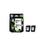 HP 802 Dual Pack Small Black Original Ink Cartridges, L0S21AA