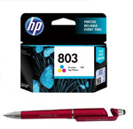 HP 803 Ink Cartridge (Colour) with 3in1 Multi-Function Mobile Phone Stand, Stylus Pen, Anti-Metal Texture Rotating Ballpoint Pen (Very Colors)