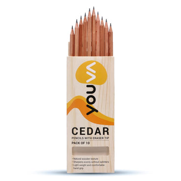 YOUVA Navneet Youva | Cedar Pencils With Eraser Tip For Students And Professionals | Writing Pencils | Pack Of 10 | Black