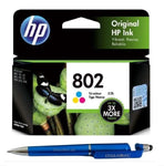 HP 802 L Coior Ink Cartridge CH564ZZ 802 Colour Bundle with 3 in 1 Multi-Function Creative Mobile Phone Stand, Stylus Pen, Ballpoint Pen (Very Colors)
