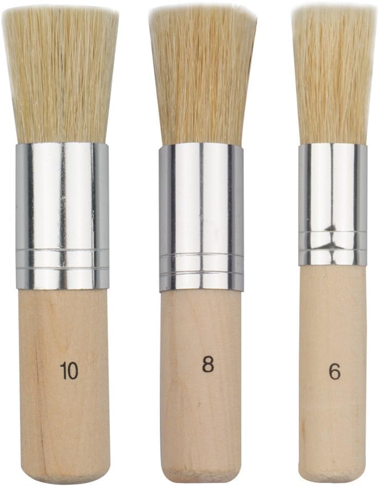 Qatalitic 3 pcs Stencil Brushes Set, Natural Bristle Brushes Perfect for Acrylic Painting, Oil Painting, Watercolor Painting, Stencil Project, Card Making and DIY Art Crafts