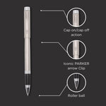 Parker Folio Stainless Steel Chrome Trim Roller Ball Pen|Ink Color : Blue | Perfect For Corporate Gifting | Elite Pen For Professionals