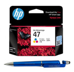 HP 47 Ink Cartridge (Colour) with 3in1 Multi-Function Mobile Phone Stand, Stylus Pen, Anti-Metal Texture Rotating Ballpoint Pen (Very Colors)