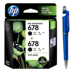 HP 678 Combo Black & Black Ink Cartridge Bundle with 3 in 1 Multi-Function Creative Mobile Phone Stand, Stylus Pen, Ballpoint Pen (Very Colors)
