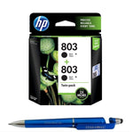 HP 803 Combo Black & Black Ink Cartridge Bundle with  3 in 1 Multi-Function Creative Mobile Phone Stand, Stylus Pen, Ballpoint Pen (Very Colors)