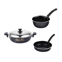JESA HOMES 3 Pieces Accessories | Non Stick Induction Cookware Cooking Cooktop Combo Set for Kitchen | Kadai with Lid, Sauce Pan, Fry - Frying Pan | Made of Cast Iron