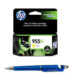 HP 955XL Yellow Ink Cartridge L0S69AA L0S69Y Bundle with 3 in 1 Multi-Function Creative Mobile Phone Stand, Stylus Pen, Ballpoint Pen (Very Colors)