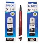 Epson 011 Photo Black Ink Bottle (Set of 2) C13T07J198 with 3in1 Multi-Function Mobile Phone Stand, Stylus Pen, Anti-Metal Texture Rotating Ballpoint Pen (Very Colors)