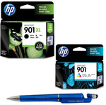 HP 901XL Black & 901 Colour Ink Cartridge (Set of 2) with 3in1 Multi-Function Mobile Phone Stand, Stylus Pen, Anti-Metal Texture Rotating Ballpoint Pen (Very Colors)