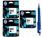 HP 860 Twin & 861 Ink Cartridge (Set of 3) with 3in1 Multi-Function Mobile Phone Stand, Stylus, Anti-Metal Texture Rotating Ballpoint Pen (Very Colors)