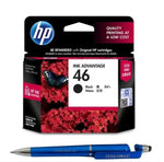 HP 46 Ink Cartridge (Black) with 3in1 Multi-Function Mobile Phone Stand, Stylus Pen, Anti-Metal Texture Rotating Ballpoint Pen (Very Colors)