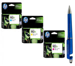 HP 951XL C/M/Y Ink Cartridge (Set of 3) with 3in1 Multi-Function Mobile Phone Stand Stylus Pen Anti-Metal Texture Rotating Ballpoint Pen (Very Colors)