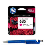 HP 685 Magenta Ink Cartridge CZ123AA Bundle with  3 in 1 Multi-Function Creative Mobile Phone Stand, Stylus Pen, Ballpoint Pen (Very Colors)
