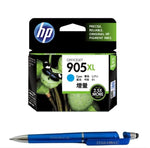 HP 905XL Cyan Ink Cartridge T6M05C Bundle with 3 in 1 Multi-Function Creative Mobile Phone Stand, Stylus Pen, Ballpoint Pen (Very Colors)