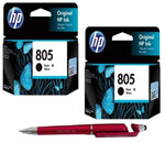 HP 805 Ink Cartridge (Black) Twin (Set of 2) with 3in1 Multi-Function Mobile Phone Stand, Stylus Pen, Anti-Metal Rotating Ballpoint Pen (Very Colors)
