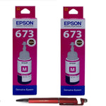 Epson T6733 Magenta (Set of 2) Ink Bottles with 3in1 Multi-Function Mobile Phone Stand, Stylus Pen, Anti-Metal Texture Rotating Ballpoint Pen (Very Colors) T-6733