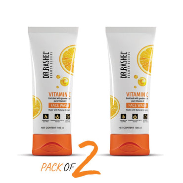 DR.RASHEL Vitamin C Face Wash Enriched With Goodness of Pure Vitamin C Facewash Deep Cleansing And Skin Brightening For Oily & Dry Skin - Pack of 2(100 ML) Each