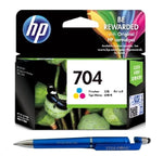 HP 704 Colour Ink Cartridge CN693AA Bundle with 3 in 1 Multi-Function Creative Mobile Phone Stand, Stylus Pen, Ballpoint Pen (Very Colors)