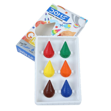 Doms 6 Shades Grippie Crayons Box Pack | Easy Grip For Toddlers | Bright & Intense Colors | Non Toxic Colouring Range, Safe For Children | Pack of 1