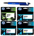 HP 955XL Black & 955 C/M/Y Ink Cartridge (Set of 4) with 3in1 Multi-Function Mobile Phone Stand, Stylus Pen, Anti-Metal Texture Rotating Ballpoint Pen (Very Colors)