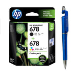 HP 678 Black & Colour Combo Ink Cartridge Bundle with  3 in 1 Multi-Function Creative Mobile Phone Stand, Stylus Pen, Ballpoint Pen (Very Colors)