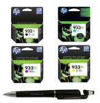 HP 932XL & 933XL C/M/Y Ink Cartridge (Set of 4) with 3in1 Multi-Function Mobile Phone Stand, Stylus Pen, Anti-Metal Texture Rotating Ballpoint Pen (Very Colors)