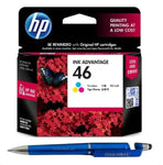 HP 46 Ink Cartridge (Colour) with 3in1 Multi-Function Mobile Phone Stand, Stylus Pen, Anti-Metal Texture Rotating Ballpoint Pen (Very Colors)