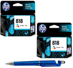 HP 818 Ink Cartridge (Colour) Twin (Set of 2) with 3in1 Multi-Function Mobile Phone Stand, Stylus Pen, Anti-Metal Texture Rotating Ballpoint Pen (Very Colors)