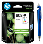 HP 805 Combo Black & Colour Ink Cartridge Bundle with  3 in 1 Multi-Function Creative Mobile Phone Stand Stylus Pen Ballpoint Pen (Very Colors)