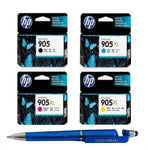 HP 905 Black & 905XL C/M/Y Ink Cartridge (Set of 4) with 3in1 Multi-Function Mobile Phone Stand, Stylus Pen, Anti-Metal Texture Rotating Ballpoint Pen (Very Colors)