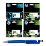 HP 965 Black & 965XL C/Y/M Ink Cartridge (Set of 4) Bundle with  3 in 1 Multi-Function Creative Mobile Phone Stand, Stylus Pen, Ballpoint Pen (Very Colors)
