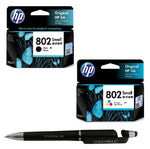 HP 802 Small Ink Cartridge (Black & Colour)(Set of2) with 3in1 Multi-Function Mobile Phone Stand, Stylus Pen, Anti-Metal Texture Rotating Ballpoint Pen (Very Colors)