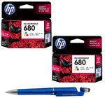 HP 680 Ink Cartridge (Colour) Twin (Set of 2) with 3in1 Multi-Function Mobile Phone Stand, Stylus Pen, Anti-Metal Texture Rotating Ballpoint Pen (Very Colors)