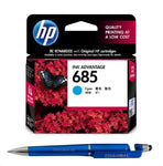 HP 685 Cyan Ink Cartridge CZ122AA Bundle with 3 in 1 Multi-Function Creative Mobile Phone Stand, Stylus Pen, Ballpoint Pen (Very Colors)