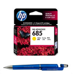 HP 685 Yellow Ink Cartridge CZ124AA Bundle with  3 in 1 Multi-Function Creative Mobile Phone Stand, Stylus Pen, Ballpoint Pen (Very Colors)