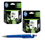 HP 915XL Black Twin Ink Cartridge (Set of 2) 3YM22AA Bundle with  3 in 1 Multi-Function Creative Mobile Phone Stand, Stylus Pen, Ballpoint Pen (Very Colors)