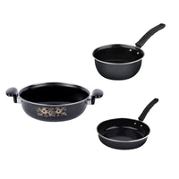 JESA HOMES 3 Pieces Accessories | Non Stick Induction Cookware Cooking Cooktop Combo Set for Kitchen | Kadai with Lid, Sauce Pan, Fry - Frying Pan | Made of Cast Iron