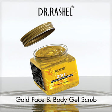 DR.RASHEL Gold Gel Face & Body Scrub For Men and Women (380 Ml) | All Skin |Cleanser Scrub For Deep Exfoliation | Dead Skin Remover | Tan Removal | Blackhead Remover