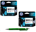 HP 802 Small Ink Cartridge (Colour) Twin (Set of 2) with 3in1 Multi-Function Mobile Phone Stand, Stylus Pen, Anti-Metal Texture Rotating Ballpoint Pen (Very Colors)