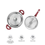 Solimo Stainless Steel Heavy Bottom 2 Piece Cookware Set |Three Layer Impact Forged Bottom for Durability | Premium Look with Soft Touch Handles and Knob, 22 Cm, 2700 Milliliter