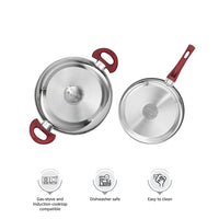 Solimo Stainless Steel Heavy Bottom 2 Piece Cookware Set |Three Layer Impact Forged Bottom for Durability | Premium Look with Soft Touch Handles and Knob, 22 Cm, 2700 Milliliter