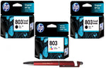 HP 803 Ink Cartridge (Small Black Twin & Colour) (Set of 3) with 3in1 Multi-Function Mobile Phone Stand, Stylus Pen, Anti-Metal Rotating Ballpoint Pen (Very Colors)