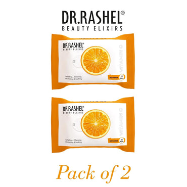 DR.Rashel Vitamin C Pack of 2 Face Wipes, Enriched with goodness of Vitamin C and Aloe Vera Extract | For Multi purpose use | Gives Refreshing and Glowing Skin.(25 pc x 2)